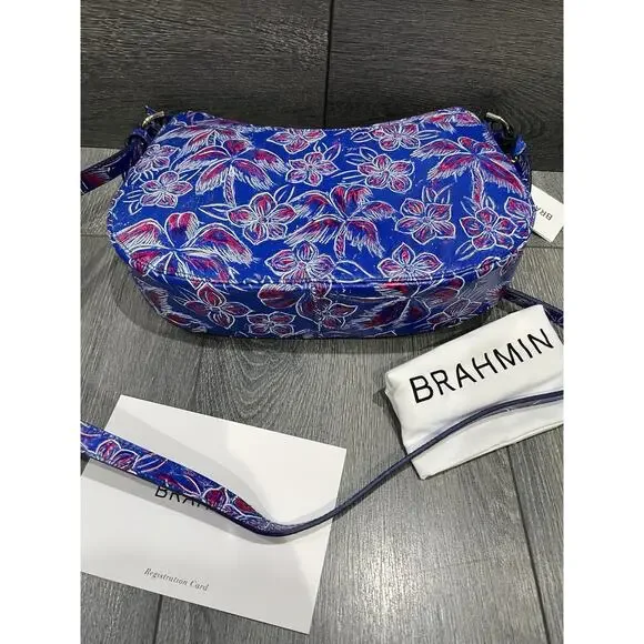 BRAHMIN Shayna Torrone Tropical Floral Palm Tree Leather Purse Bag B000499